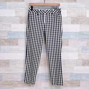 Express Gingham Plaid Editor Ankle Pants Black White Slim Straight Leg Womens 2